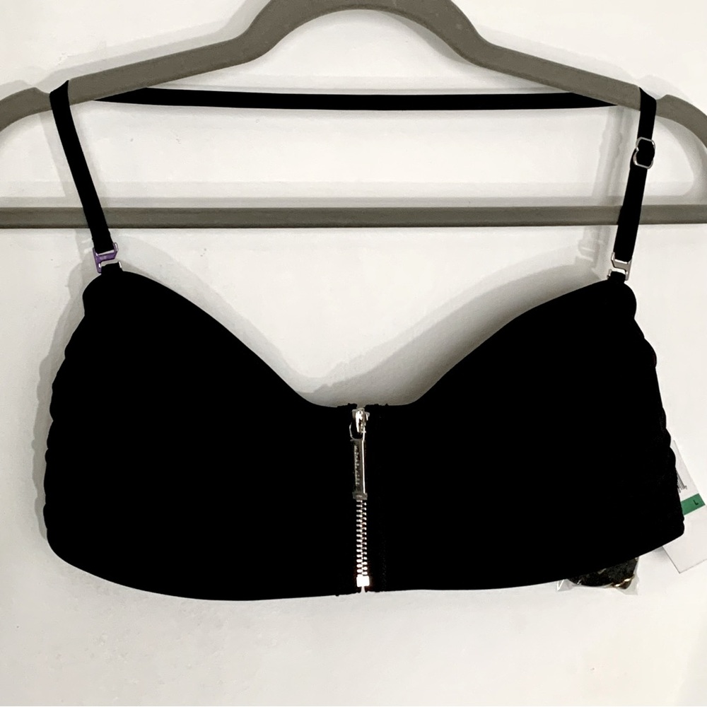 Michael Michael Kors Bandeau Black Bikini Swim Top Zip Front Bra